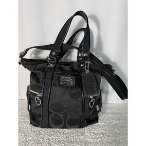Coach Est. 1941 Black Signature Jacquard Nylon Satchel Crossbody‎ Shoulder Bag